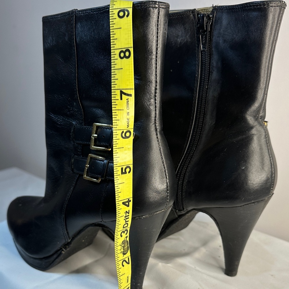 Kelly & Katie Black Heeled Boots with Gold Buckles - Picture 8 of 8